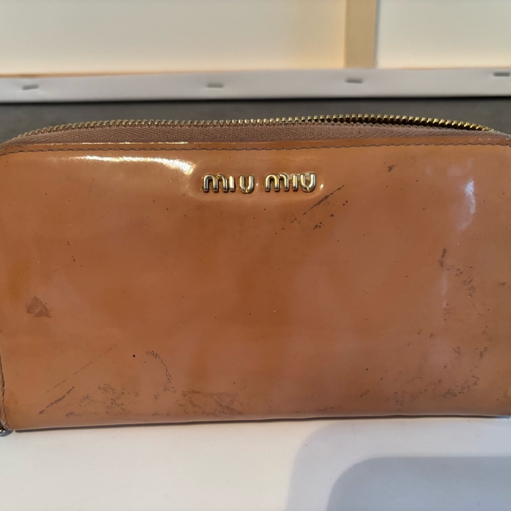Miu Miu Patent Leather Zip-Around Long Wallet-Fair Condition